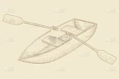 boat with paddles hand drawn sketch on beige