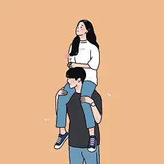 治愈情侣温馨插画 女生喜爱的画风 简单的爱情