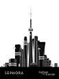 Sephora - Toronto Takeover : BleuBlancRouge Agency contacted me to work on the new Sephora campaign here in Canada.The idea was to recreate the skyline of Toronto by mixing cosmetic products and stylized buildings.We have created a whole set of more than 