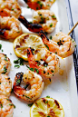 Easy and quick grilled Garlic Butter Shrimp on skewers.