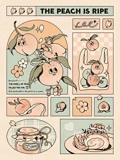水果系列海报｜美式复古插画桃子季节_1_竖只耳朵_来自小红书网页版