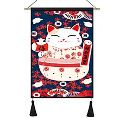 日式挂毯招财猫卧室客厅墙面装饰画玄关壁毯民宿挂旗布艺挂画挂布-淘宝网