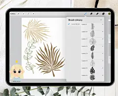 手绘植物叶子轮廓画笔印章Procreate笔刷插件素材下载_颜格视觉