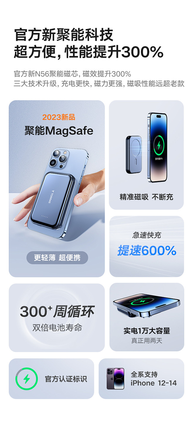 图拉斯官方旗舰店大容量磁吸无线充电宝超薄...