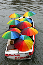☆ Ghent, Belgium umbrellas - a boat full of rainbow umbrellas :-)
