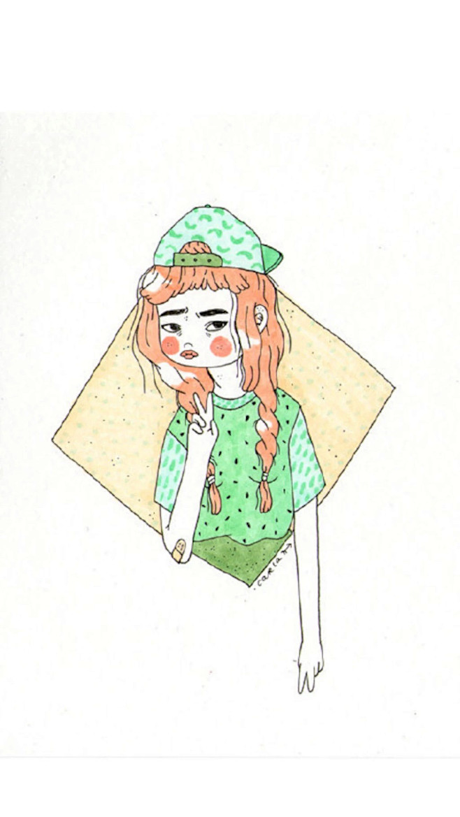 「卡通手机壁纸。少女原宿。粉色少女心。可...