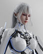 General 2700x3375 digital digital art artwork illustration render portrait armor science fiction cyberpunk abstract white hair long hair neon simple background San Limo 3D CGI
