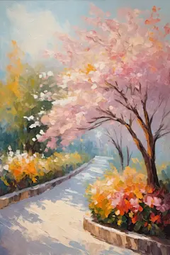公园风景油画图片插画