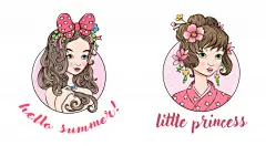 小清新手绘两个美丽的女孩肖像插画矢量图素材