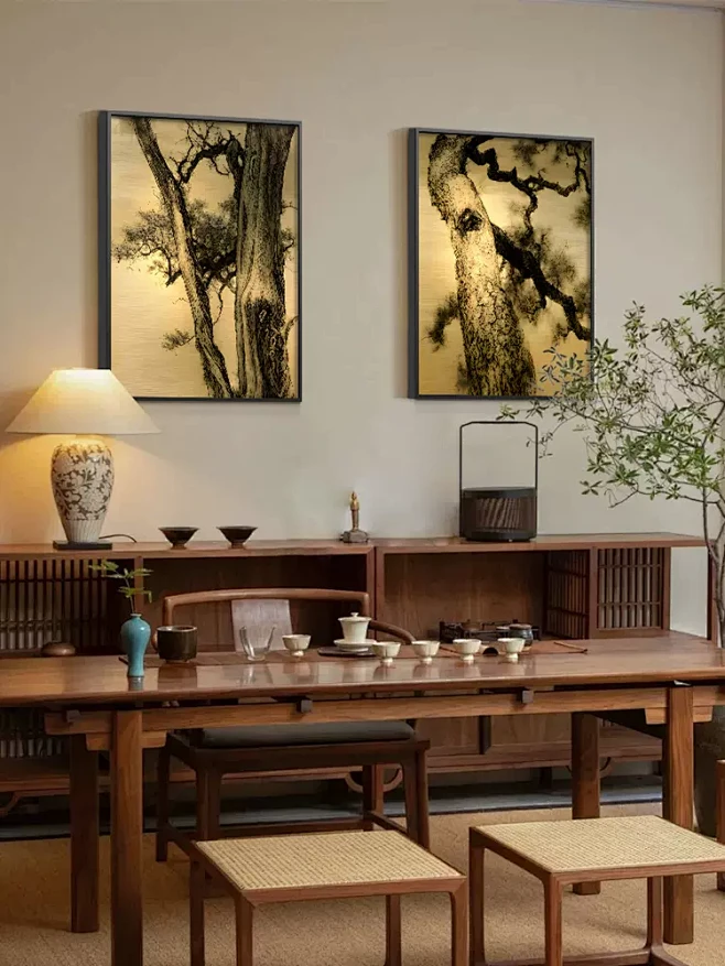 宋代美学新中式茶室禅意背景墙装饰画办公室茶桌挂画中国古风壁画-淘宝网-花瓣网