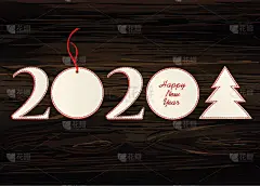 2020,贺卡,球,木制,纸,冬天,矢量,数字,树