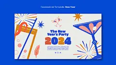 国外创意2024年新年元旦春节跨年庆祝干杯插画海报展板ps设计素材-淘宝网