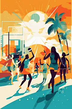 篮球运动扁平风校园运动会人物插画