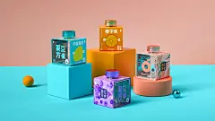 c4d 插画 正方体 水果 纸套 饮料包装