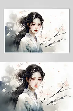AI数字艺术新中式中国风美女人物插画-众图网