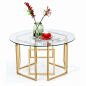 简约现代钢化玻璃茶几铁艺小户型圆桌子创意时尚家具-淘宝网