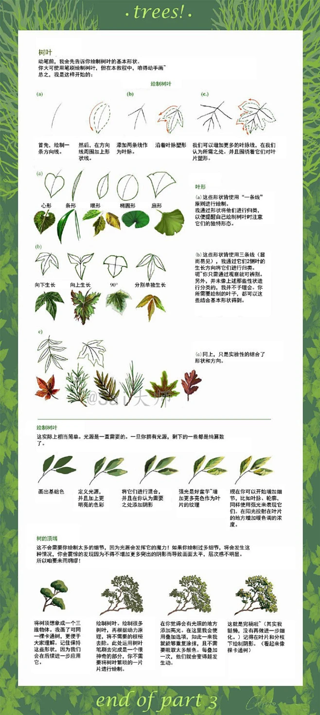 #绘画学习# 关于树木，树叶的绘制画法教程！ #插画艺术作品#-花瓣网