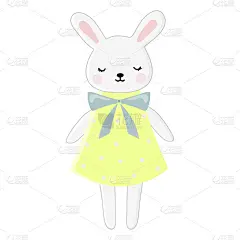 穿着裙子的兔女郎，白色背景上的矢量插图。可印在儿童服装、贺卡、儿童派对邀请函、房间海报上。