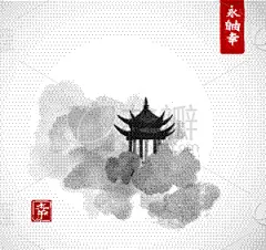 森林,寺庙,宝塔,白色背景,传统,壁纸,树,复古,着色