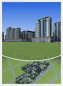 小区建筑环境设计效果图片3d模型下载|3D素材|草地|城市规划图|高层|高楼大厦|公路|海边|环境设计|建筑|景观|景观设计|绿树|鸟瞰|设计|设计图|小区|效果图
