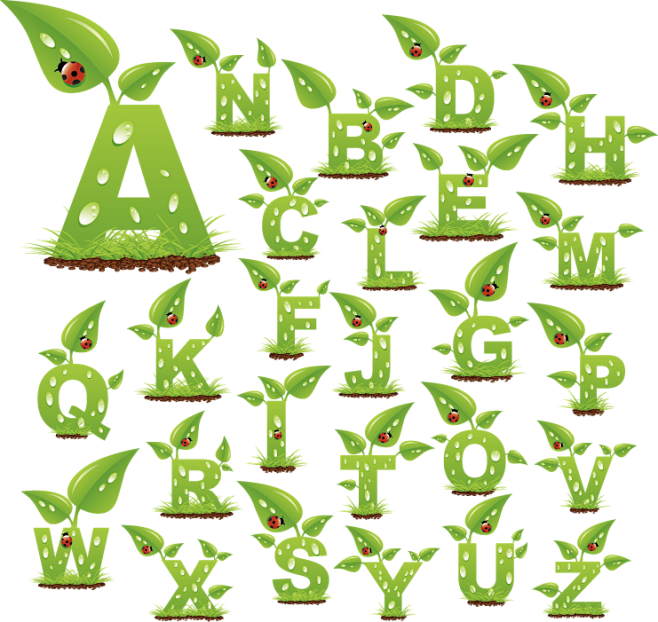 免扣背景PNG素材#叶子卡通字母#