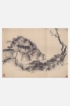 AI数字艺术竹子场景水墨画插图-众图网