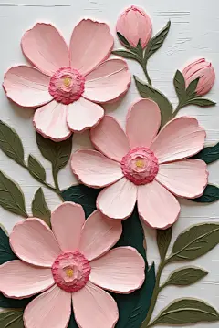 植物叶子花卉油画肌理装饰插画