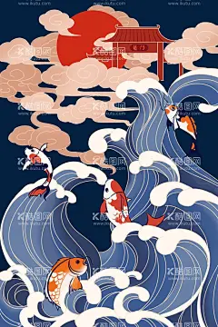 中国风插画  - 源文件下载【酷图网】中国风,国风,国潮,中式,新中式,现代,古风,复古,古典,文化,中华,日式,日式风,传统文化,传统,民族风,背景,底图,壁纸,招贴,海报,地产,广告,宣传,单透,详情页,店铺首页,展板,单页,彩页,传单,水墨,元素,装饰,创意,图案,素材,手绘,插画,插图,扁平风,海浪,锦鲤,