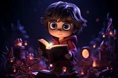 森林中抱着魔法书的卡通男孩模型