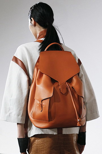 HERMES 皮革帆布背包