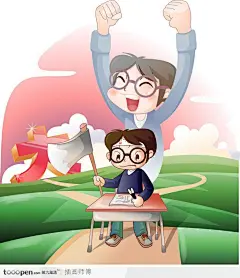 儿童学习插画-努力玉玺必要考大学戴眼镜的学生