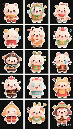 jimeng-2025-06-27-6766-表情包12宫格，Q版，萌物，表情包，细节刻画，表情生动，易理解， 分成12个小格