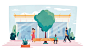 People shopping and walking at an outdoor mall