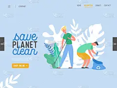 人物从星球上清除垃圾。字符清洁地球表面。回收和生态,拯救星球概念网站着陆页,网页设计平面矢量插图,横