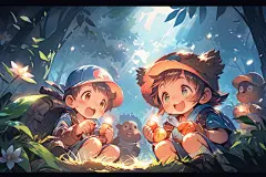 小孩孩童郊游儿时露营郊游插画图片