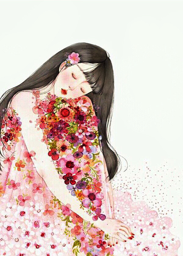 素锦女孩子闭眼花粉色系