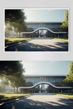 AI数字艺术手绘原创教学楼校园场景-众图网