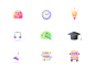 From Learning Icons palette painting potion chemicals college school bus idea clock headphones briefcase education