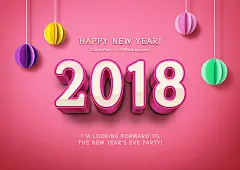 [模库]立体渐变2018年 扁平化立体灯笼 红色径向渐变背景psd海报_平面素材_海报