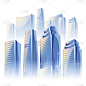 城市摩天大楼以蓝色为背景。城市景观概念插图