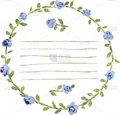 水彩圆形框架与玫瑰花环。手绘花边