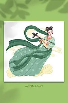 手绘弹琵琶敦煌设计人物插画