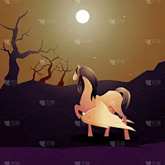 美丽的飞马翼马行走在夜森林月亮史诗插图