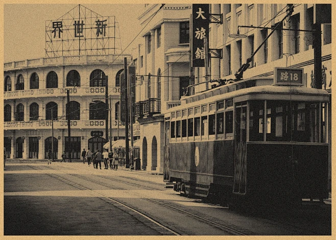 民国时期老上海建筑街景复古牛皮纸海报酒吧咖啡厅装饰墙壁画352-花瓣网