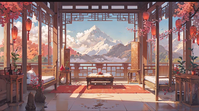 AI古风亭台楼阁建筑场景图集 影视游戏概念设定素材 背景插画设计-淘宝网-花瓣网
