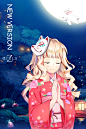 二次元少女人物宣传banner版本更新中秋节