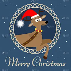 贺卡,圣诞老人,新年前夕,蓝色背景,鹿,褐色,可爱的,请柬,雪