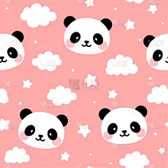云,幸福,月亮,可爱的,四方连续纹样,背景,天空,星形,熊猫,贺卡