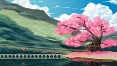 清新树木高端大气创意简约杏花插画