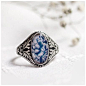 现货丨乌克兰女设计师手工饰品丨古董做旧风格蓝色瓷戒指@北坤人素材